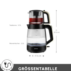 Karaca Glass Tea XL 2in1 Glas-Teezubereiter und Wasserkocher Creme