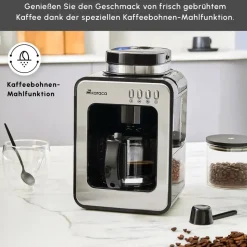 Karaca Grindmaestro Filter-Kaffeemaschine mit Eingebaute Kaffeemühle, 0,5L, 600W, Inox