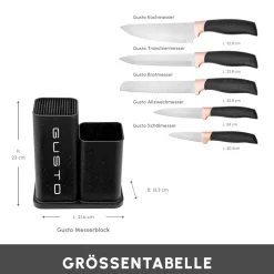 Karaca Gusto Schwarzes 12-teiliges Messer-/Schneidebrett-Set