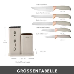 Karaca Gusto 12-teiliges Messer-/Schneidebrett-Set in Creme