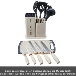 Karaca Gusto 12-teiliges Messer-/Schneidebrett-Set in Creme