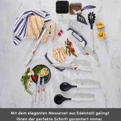 Karaca Gusto 12-teiliges Messer-/Schneidebrett-Set in Creme