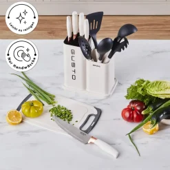 Karaca Gusto 12-teiliges Messer-/Schneidebrett-Set in Creme