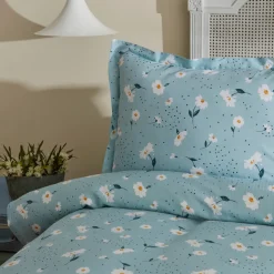 Karaca Home Daisy 100% Baumwolle Doppelbett Tagesdecke Set Mint
