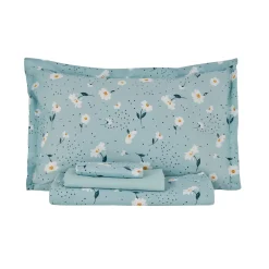 Karaca Home Daisy 100% Baumwolle Doppelbett Tagesdecke Set Mint
