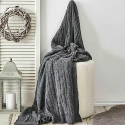 Karaca Home Grey Cable Knit Throw Öko-Tex Zertifiziert