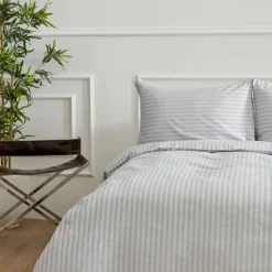 Karaca Home Josef Satin Doppel-Bettbezug Set Gestreift Grau