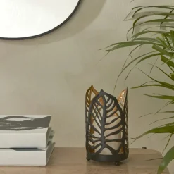 Karaca Home Kerzenständer aus Holz 9,5 x 9,3 x 16 cm Metall