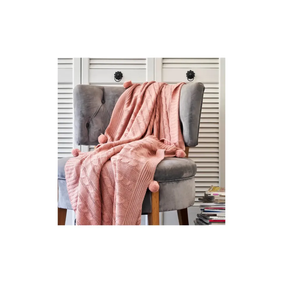 Karaca Home Kreıdefarbıger Rosa Kabelstrıcker Pompom Leıchter Bettbezug