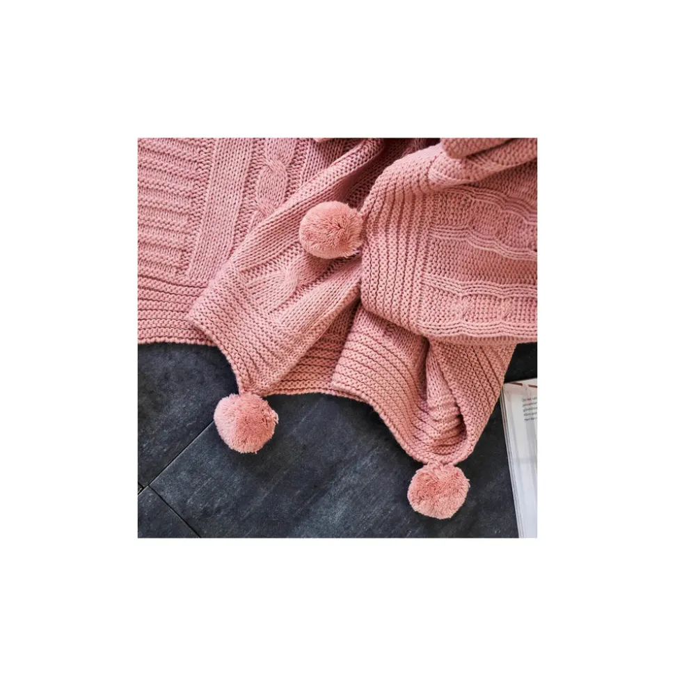 Karaca Home Kreıdefarbıger Rosa Kabelstrıcker Pompom Leıchter Bettbezug