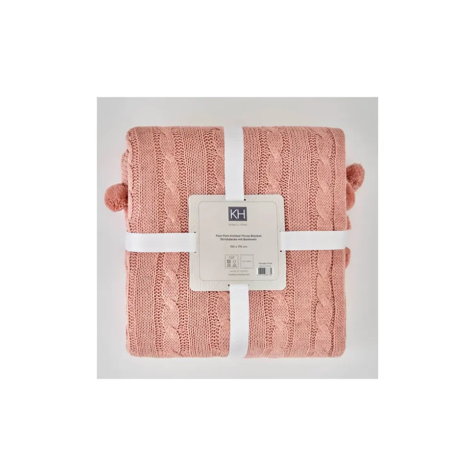 Karaca Home Kreıdefarbıger Rosa Kabelstrıcker Pompom Leıchter Bettbezug