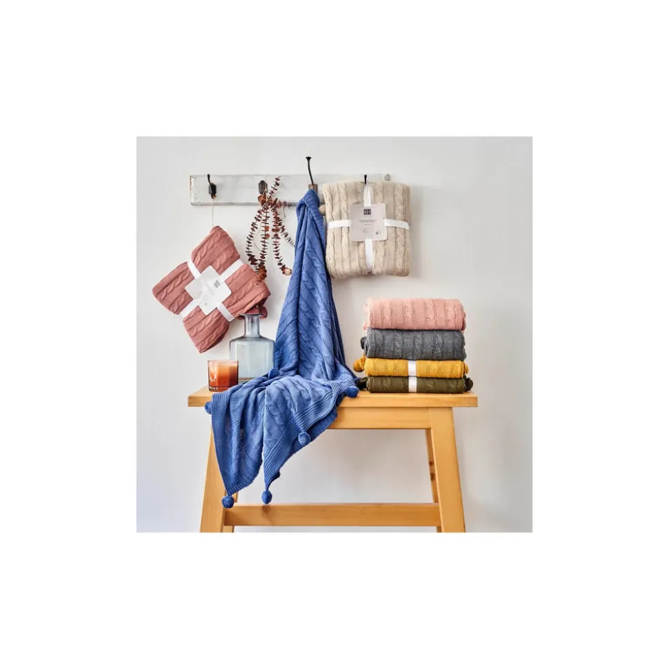 Karaca Home Kreıdefarbıger Rosa Kabelstrıcker Pompom Leıchter Bettbezug