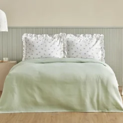 Karaca Home Lidya, 100% Baumwolle Doppelbett Tagesdecke Set, Grün