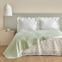 Karaca Home Lidya, 100% Baumwolle Doppelbett Tagesdecke Set, Grün