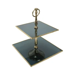Karaca Home Line Dekorativer 2-stöckiger goldener Tortenständer 25 cm