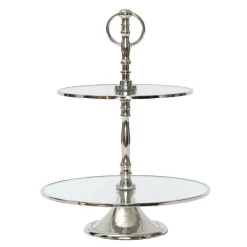 Karaca Home Line Dekorativer 2-stöckiger silberner Tortenständer 25 cm