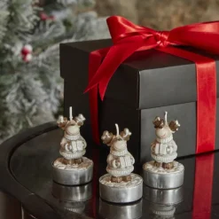 Karaca Home New Year Rentier 3er Teelichtkerze 14x9,3x6 cm
