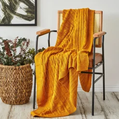 Karaca Home Ochre Cable Knit Throw Öko-Tex Zertifiziert