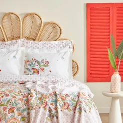 Karaca Home Sarthe 100% Baumwolle Doppelbett Bettwäsche und Tagesdecke Set Multicolor