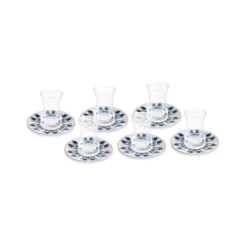 Karaca Iznik 12-teiliges Türkisches Teeset aus Bone China für 6 Personen, 130 ml, Blau