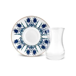 Karaca Iznik 12-teiliges Türkisches Teeset aus Bone China für 6 Personen, 130 ml, Blau
