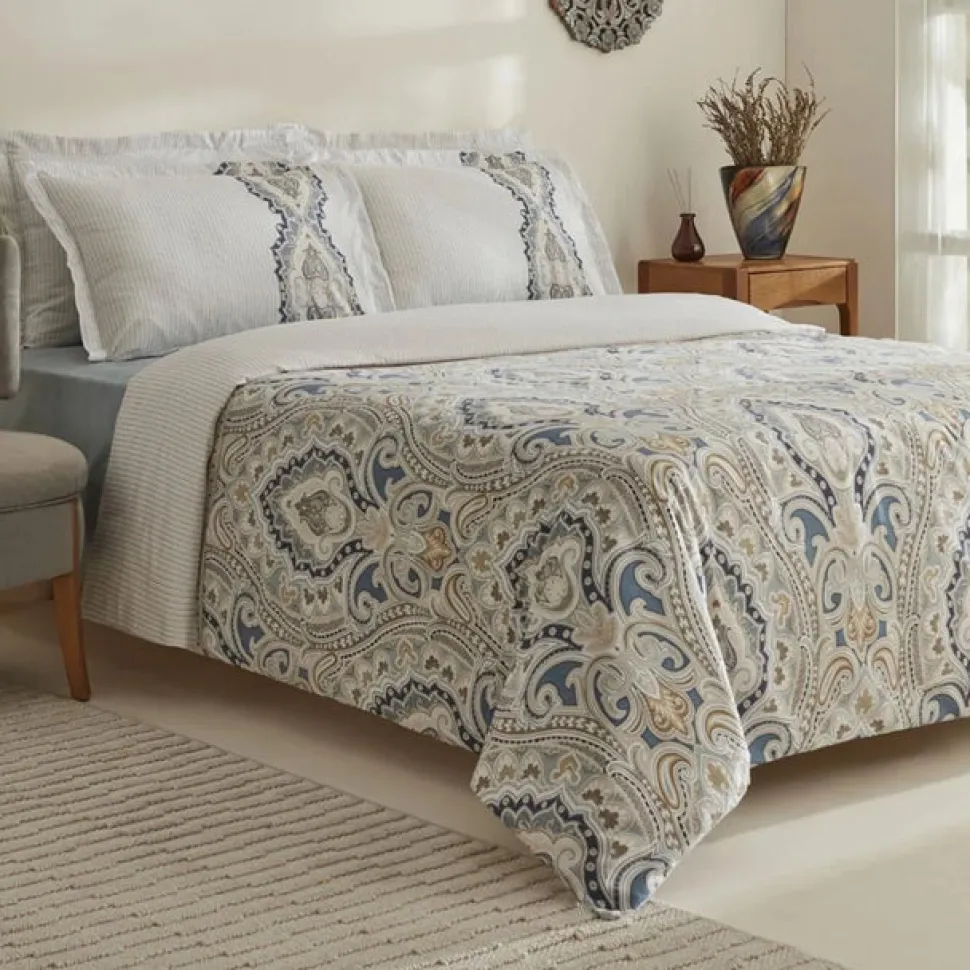 Karaca Lemy Bettwäsche-Set aus 100 % Baumwoll-Satin, Einzelbett, Blau