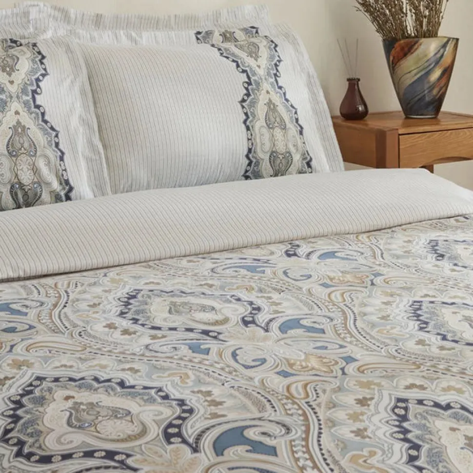 Karaca Lemy Bettwäsche-Set aus 100 % Baumwoll-Satin, Einzelbett, Blau