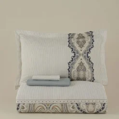 Karaca Lemy Doppel Bettwäscheset 100% Baumwoll-Satin Blau 200x220 Cm