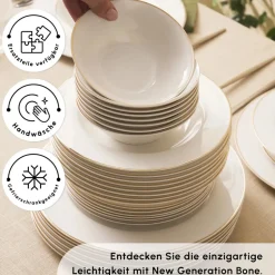 Karaca Lexi Gold 56-teiliges Tafelgeschirr-Set für 12 Personen