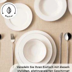 Karaca Lexi Platin 56-teiliges Tafelgeschirr-Set für 12 Personen aus Porzellan