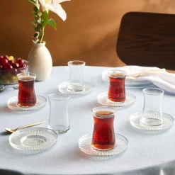 Karaca Lily 12-teiliges Türkisches Teeset für 6 Personen, 170 ml, Luster