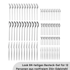 Karaca Look 316+ Stahl 84-teiliges Premium Besteckset für 12 Personen