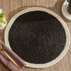 Karaca Luka Tischset aus Seegras und Jute, 37 cm, Grau