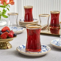 Karaca Mare 12-teiliges Glas-Türkisches Tee-Set für 6 Personen, 170 ml, Transparent