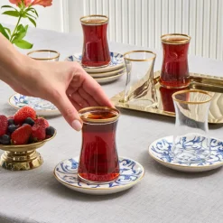 Karaca Mare 12-teiliges Glas-Türkisches Tee-Set für 6 Personen, 170 ml, Transparent
