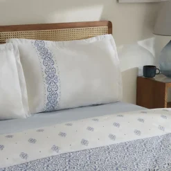 Karaca Marino Bettwäsche-Set aus 100 % türkischer Baumwolle, Doppelbett, Blau