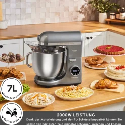 Karaca Mastermaid Chef Ultra D2000W Küchenmaschine mit Digitaldisplay Galaxy Grey 7L