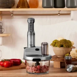 Karaca Mastermaid Küchenroboter aus Stahlglas, Langer Mixer 8 ın 1, 2500 W, Galaxy Grey