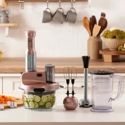 Karaca Mastermaid Küchenroboter aus Stahlglas, Langer Mixer 8 ın 1, 2500 W, Rosegold