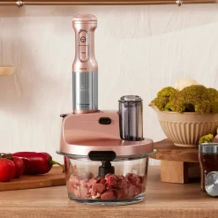 Karaca Mastermaid Küchenroboter aus Stahlglas, Langer Mixer 8 ın 1, 2500 W, Rosegold