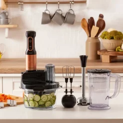 Karaca Mastermaid Küchenroboter aus Stahlglas, Langer Mixer 8 ın 1, 2500 W, Black Copper