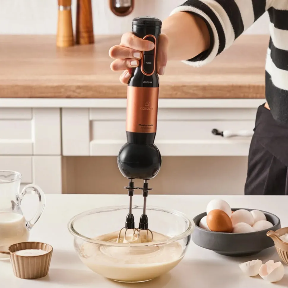 Karaca Mastermaid Küchenroboter aus Stahlglas, Langer Mixer 8 ın 1, 2500 W, Black Copper