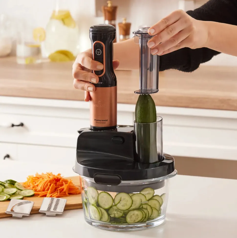 Karaca Mastermaid Küchenroboter aus Stahlglas, Langer Mixer 8 ın 1, 2500 W, Black Copper