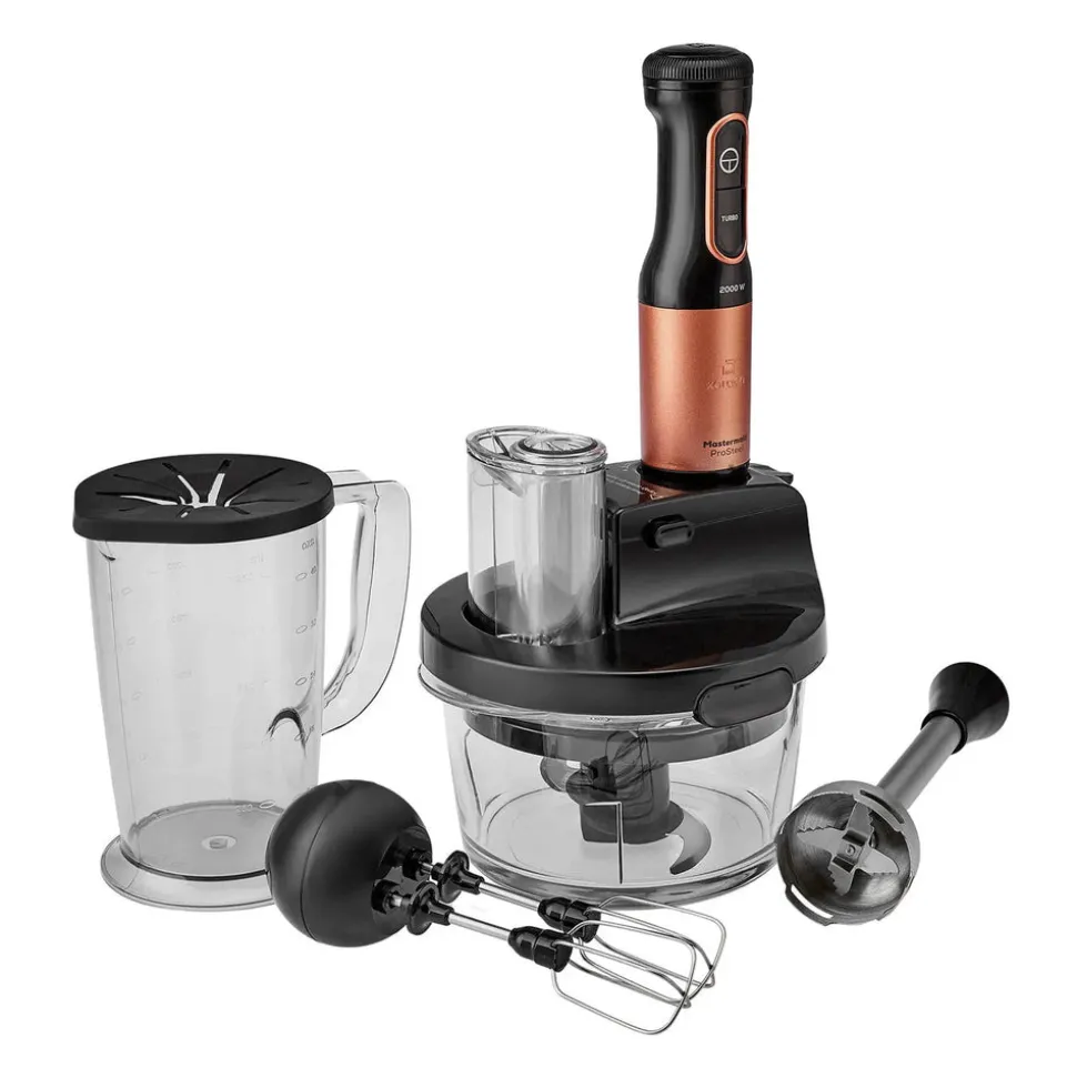 Karaca Mastermaid Küchenroboter aus Stahlglas, Langer Mixer 8 ın 1, 2500 W, Black Copper