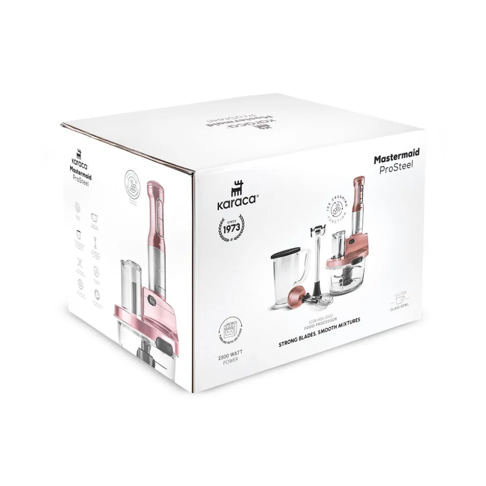 Karaca Mastermaid Küchenroboter aus Stahlglas, Langer Mixer 8 ın 1, 2500 W, Black Copper