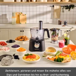 Karaca Mastermaid Power Max 11 in 1 Küchenroboter, Schwarz-Silber Matt, 2500 W