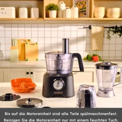 Karaca Mastermaid Power Max 11 in 1 Küchenroboter, Schwarz-Silber Matt, 2500 W