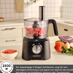 Karaca Mastermaid Power Max 11 in 1 Küchenroboter, Schwarz-Silber Matt, 2500 W