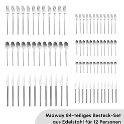 Karaca Midway Besteckset, 84 teilig, 12 Personen