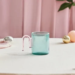 Karaca Miracle Blau Tasse, Rosa Henkel